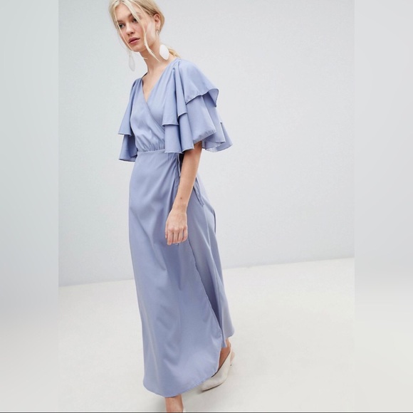ASOS blue ruffle sleeve maxi dress